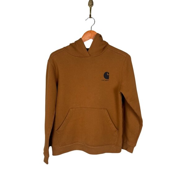 Carhartt Hoodie Youth Size L 14-16 Brown Hooded Sweatshirt Graphic Spell Out - Picture 1 of 9
